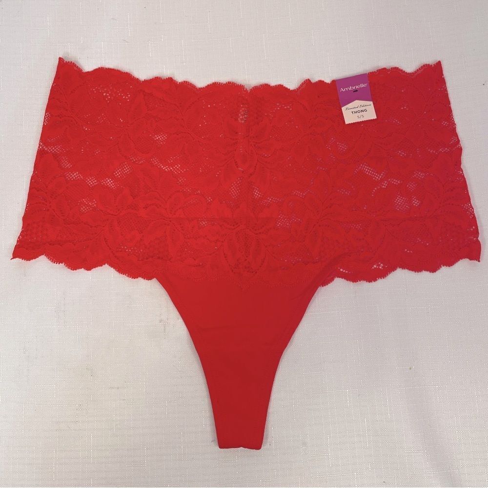 Ambrielle Vibrant Red Lace Thong Panties NEW - Picture 2 of 6